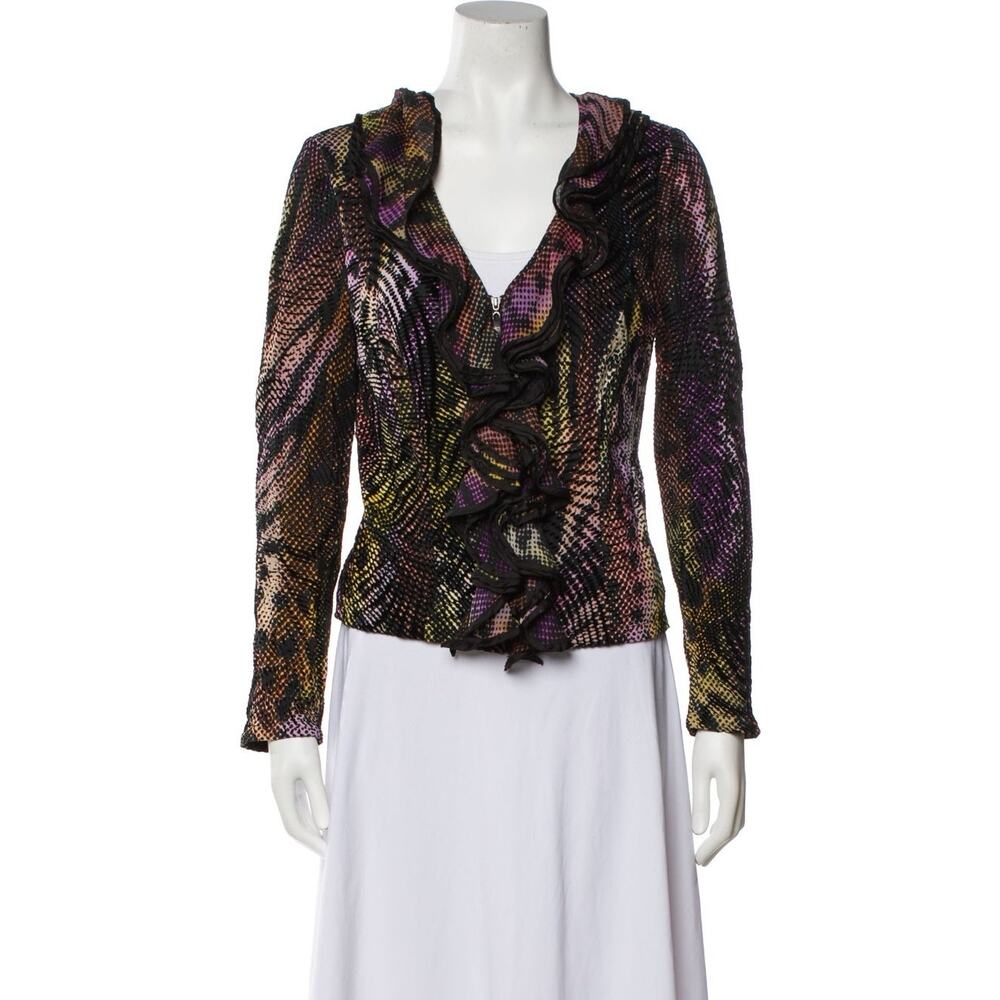 Alberto Makali Ruffle Top S Abstract Animal Print Zip Statement‎ luxe maximalist